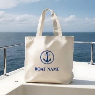 Your Boat Name Blue Sea Anchor Large Tote Bag