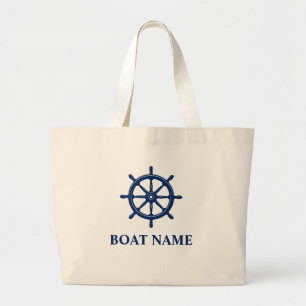 Your Boat Name Blue Ships Wheel Helm Grocery Large Tote Bag