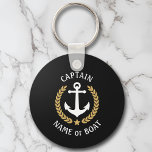 Your Boat Name Captain Anchor Laurel Navy Black Key Ring<br><div class="desc">A Personalised Keychain with your boat name, family name or other desired text and Captain title or other rank as needed. Featuring a custom designed nautical boat anchor, gold style laurel leaves and star emblem on black or easily adjust the primary colour to match your current theme. Makes a great...</div>