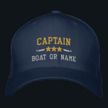 Your Boat Name Captain Nautical Stars Gold Silver Embroidered Hat<br><div class="desc">A personalised embroidered hat featuring your Captain rank or other title,  your Name or Boat Name and stars. Several cap and thread colours to choose from. Makes a great custom gift for Fathers day,  Mothers day or any occasion.</div>