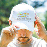Your Boat Name Captain Nautical Stars Gold Silver Embroidered Hat<br><div class="desc">Sail in style with a white personalised embroidered hat featuring your Captain rank or other title,  your Name or Boat Name and stars. Several cap and thread colours to choose from. Makes a great custom gift for Fathers day,  Mothers day or any occasion.</div>