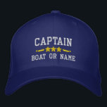 Your Boat Name Captain Nautical Stars Royal Blue Embroidered Hat<br><div class="desc">Sail in style with a personalised royal blue embroidered hat featuring your Captain rank or other title,  your Name or Boat Name and stars. Several cap and thread colours to choose from. Makes a great custom gift for Fathers day,  Mothers day or any occasion.</div>