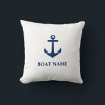 Your Boat Name Classic Anchor Navy Blue and White Cushion<br><div class="desc">Your Boat Name or Custom Text with a Nautical Classic Anchor on a Stylish Throw Pillow cushion.</div>