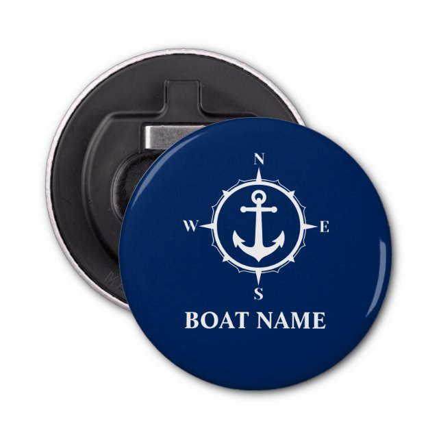 Your Boat Name Compass Anchor Blue Bottle Opener (Front)
