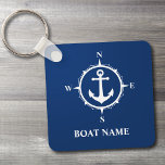 Your Boat Name Compass Anchor Blue Key Ring<br><div class="desc">Nautical Your Boat Name Compass Anchor Blue Keychain</div>