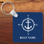 Your Boat Name Compass Anchor Blue Key Ring (Front)