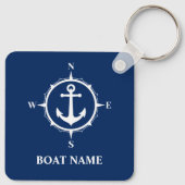 Your Boat Name Compass Anchor Blue Key Ring (Back)