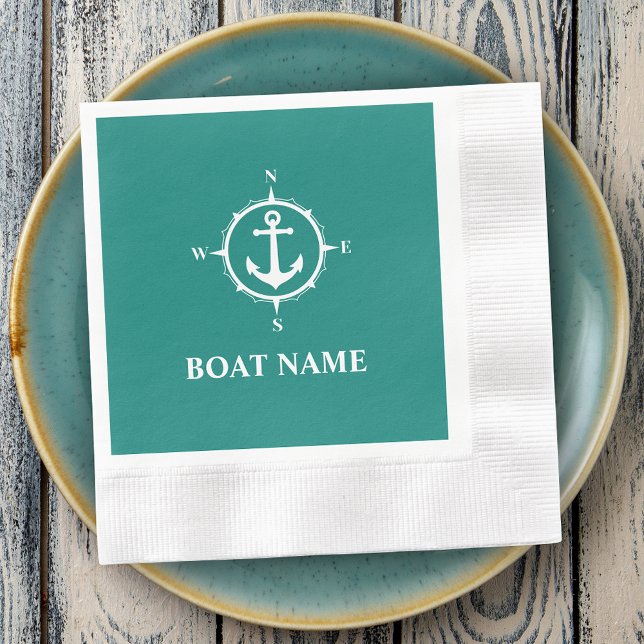 Your Boat Name Compass Anchor Cocktail Napkin (Creator Uploaded)