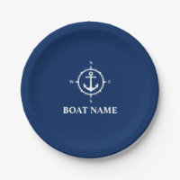 Your Boat Name Compass Anchor Navy Blue 7"