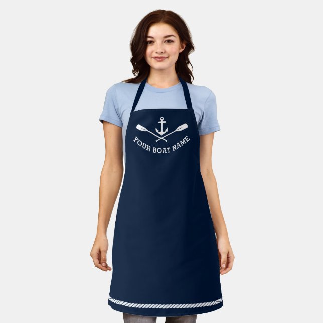 Your Boat Name Nautical Anchor Crossed Oars Apron (Worn)