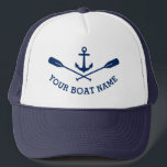 Your Boat Name Nautical Anchor Crossed Oars Navy Trucker Hat<br><div class="desc">A Nautical Boat Anchor and Crossed Oars with Your Personalised Boat Name or other Text in Navy Blue on a Stylish Trucker Hat.</div>