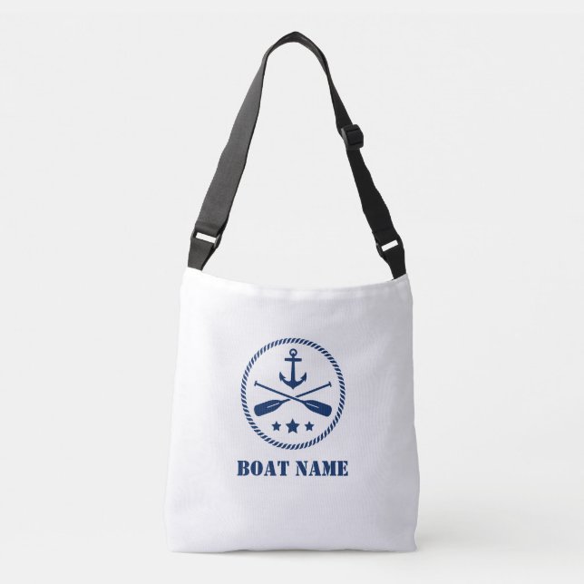 Your Boat Name Nautical Anchor & Oars Crossbody Bag (Front)
