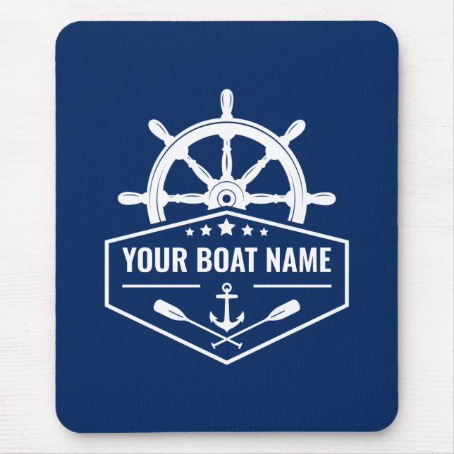 Your Boat Name Nautical Anchor Oars Helm Navy Mouse Mat (Front)