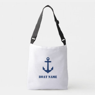 Your Boat Name Nautical Blue Anchor Crossbody Bag