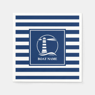 Your Boat Name Nautical Classic Lighthouse Striped Napkin