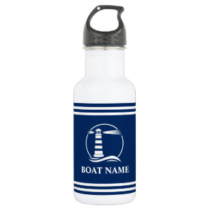 Your Boat Name Nautical Lighthouse Striped 532 Ml Water Bottle