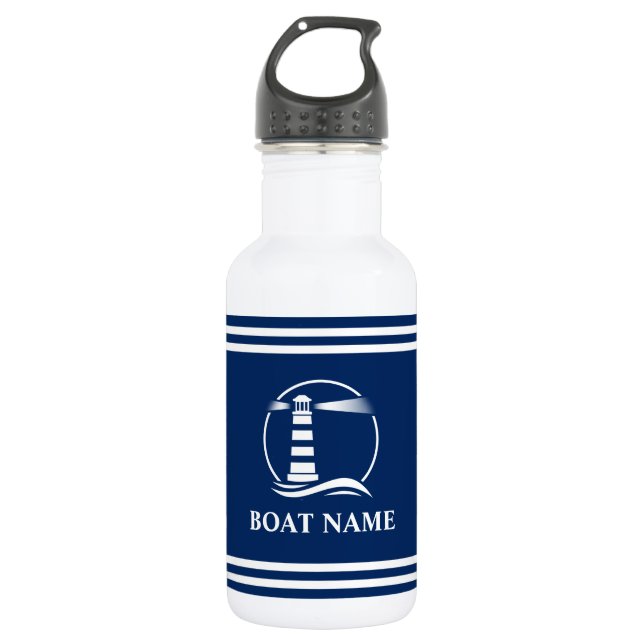 Your Boat Name Nautical Lighthouse Striped 532 Ml Water Bottle (Front)