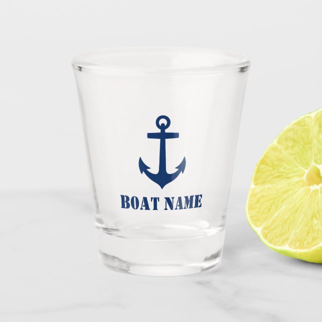 Your Boat Name Navy Blue Anchor Shot Glass (Front)