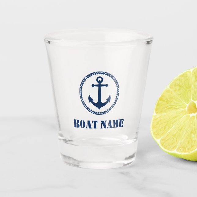 Your Boat Name Navy Blue Sea Anchor Shot Glass (Front)