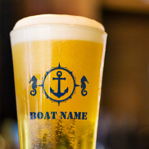 Your Boat Name Navy Blue Seahorse Anchor sh0a Glass