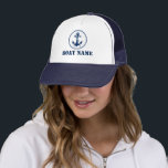 Your Boat Name Navy White Rope & Anchor Trucker Hat<br><div class="desc">Your Boat Name Navy White Rope & Anchor Hat</div>