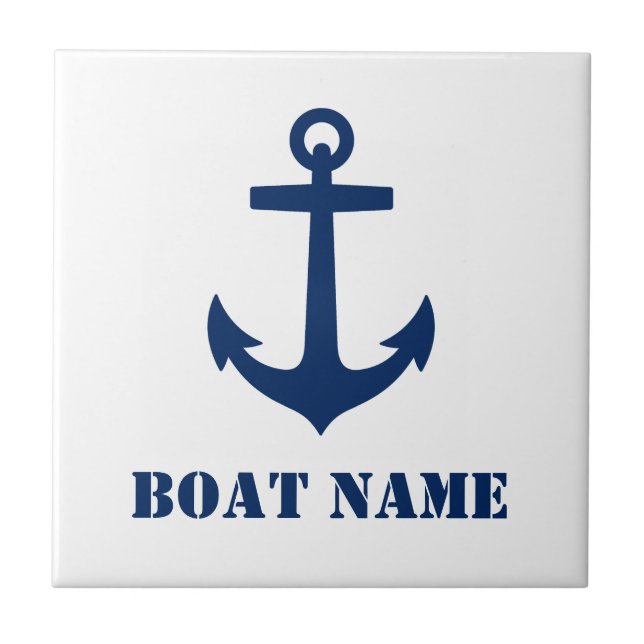 Your Boat Name or Family Name Anchor Navy Blue Tile (Front)