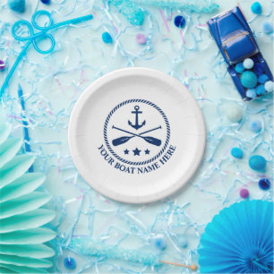 Your Boat Name or Text Anchor & Crossed Oars Paper Plate