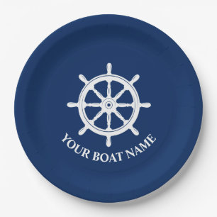 Your Boat Name or Text Ships Wheel Helm Paper Plate