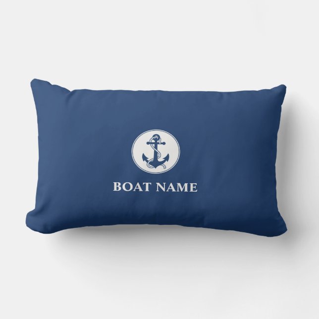 Your Boat Name Rope & Anchor Blue Lumbar Cushion (Front)