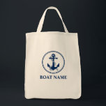 Your Boat Name Rope Anchor Eco-Friendly Grocery Tote Bag<br><div class="desc">Nautical navy blue Anchor and Rope with your custom name, Boat Name or text on an eco-friendly reusable grocery bag. Help protect our oceans and lakes. Go green and save the planet with personalised washer safe reusable shopping bags, no more plastic. Made of 12 oz 100% cotton twill with reinforced...</div>