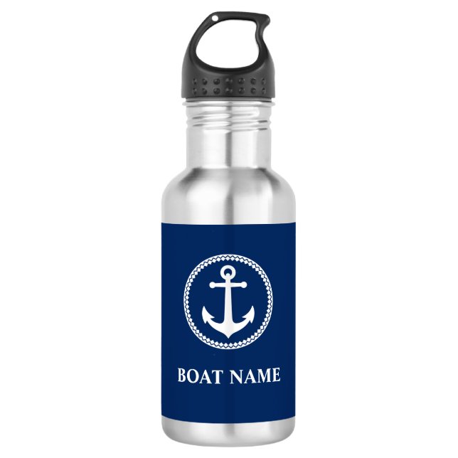 Your Boat Name Sea Anchor Blue 532 Ml Water Bottle (Front)