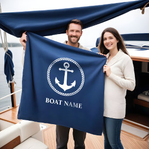 Your Boat Name Sea Anchor Blue Fleece Blanket