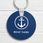 Your Boat Name Sea Anchor Blue Key Ring<br><div class="desc">A personalized nautical themed keychain with your boat name, family name or other desired text. This unique design features a custom made vintage boat anchor with diamond circle emblem in white on a background of classic navy blue. If needed, background color can be easily customized by you to match your...</div>