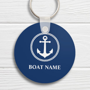 Your Boat Name Sea Anchor Blue Key Ring