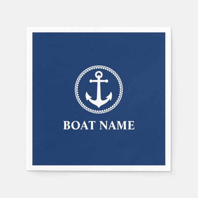 Your Boat Name Sea Anchor Blue Napkin (Front)