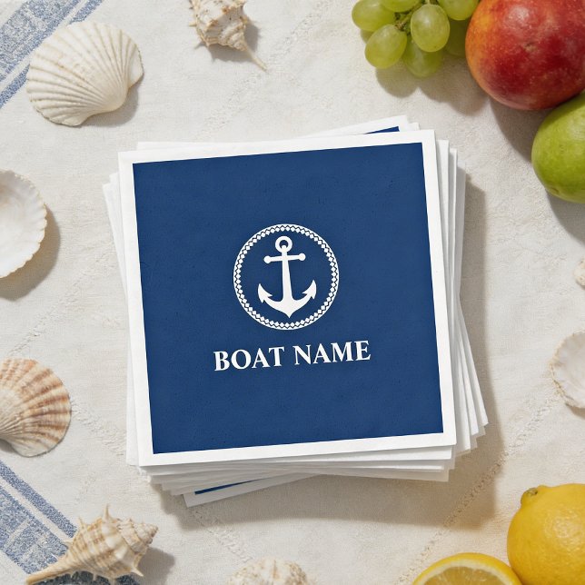 Your Boat Name Sea Anchor Blue Napkin (Creator Uploaded)