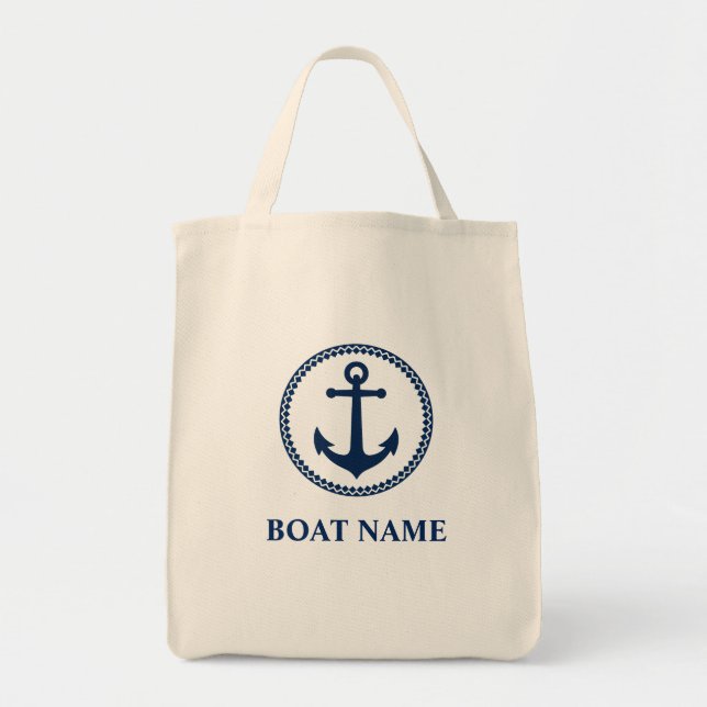 Your Boat Name Sea Anchor Eco Friendly Grocery Tote Bag (Front)