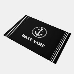 Your Boat Name Sea Anchor Modern Black Doormat