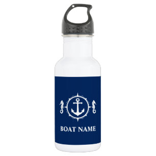 Your Boat Name Seahorse Anchor Blue White 532 Ml Water Bottle