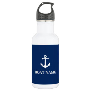 Your Boat Name Vintage Anchor Blue White 532 Ml Water Bottle