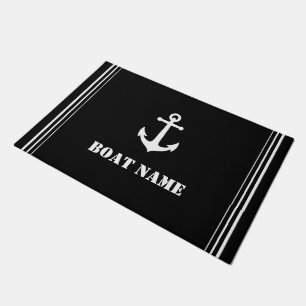 Your Boat Name Vintage Anchor Modern Black Doormat