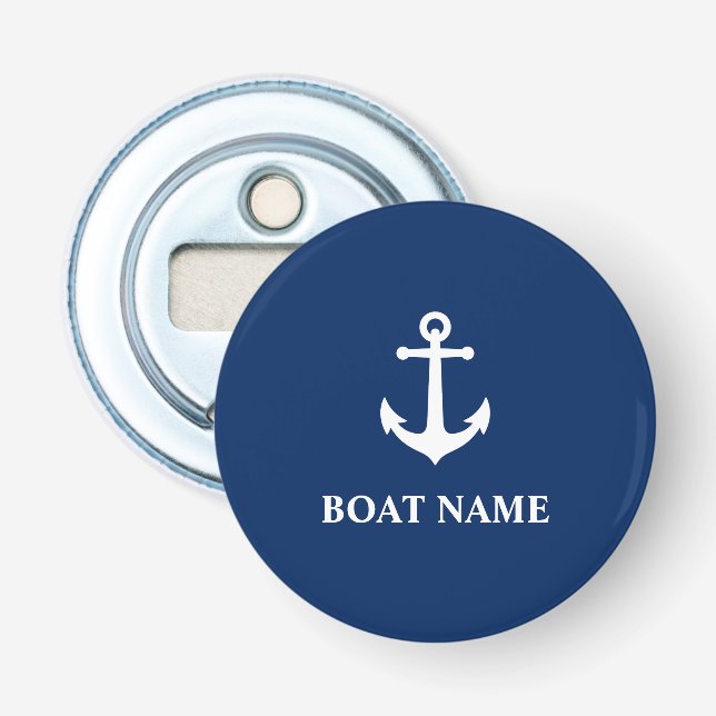 Your Boat Name Vintage Anchor Navy Blue Bottle Opener (Front)