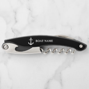 Your Boat Name Vintage Nautical Anchor in Black Corkscrew