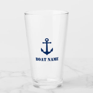 Your Boat Name Vintage Nautical Anchor Navy Blue Glass