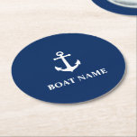 Your Boat Name & Vintage Nautical Anchor Navy Blue Round Paper Coaster<br><div class="desc">Your Custom Boat Name & Vintage Nautical Anchor Navy Blue Round Paper Coaster.</div>