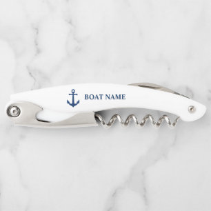 Your Boat Name Vintage Nautical Anchor on White Corkscrew
