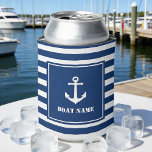 Your Boat Name Vintage Nautical Anchor Striped Can Cooler<br><div class="desc">Your Personalised Boat Name Vintage Nautical Anchor Striped Can Cooler.</div>