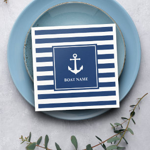 Your Boat Name   Vintage Nautical Anchor Striped Napkin