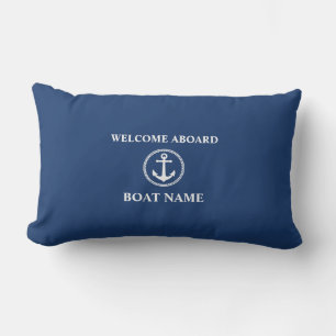 Your Boat Name Welcome Aboard Sea Anchor Blue Lumbar Cushion