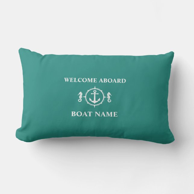 Your Boat Name Welcome Seahorse Anchor sh0b Lumbar Cushion (Front)
